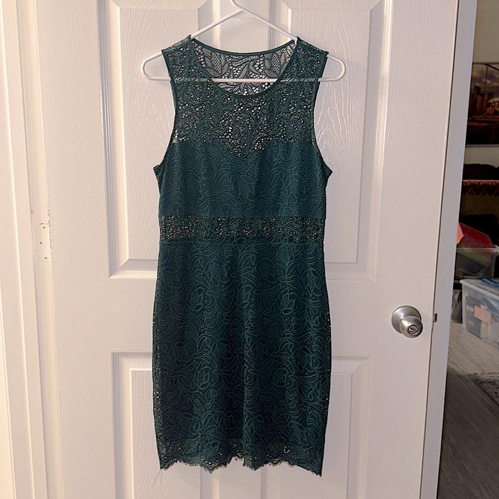 EXPRESS sleeveless cutout lace overlay mini dress